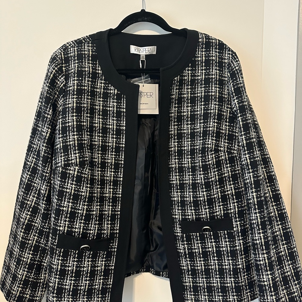 Kasper Women's Classic Black and White Plaid Blazer